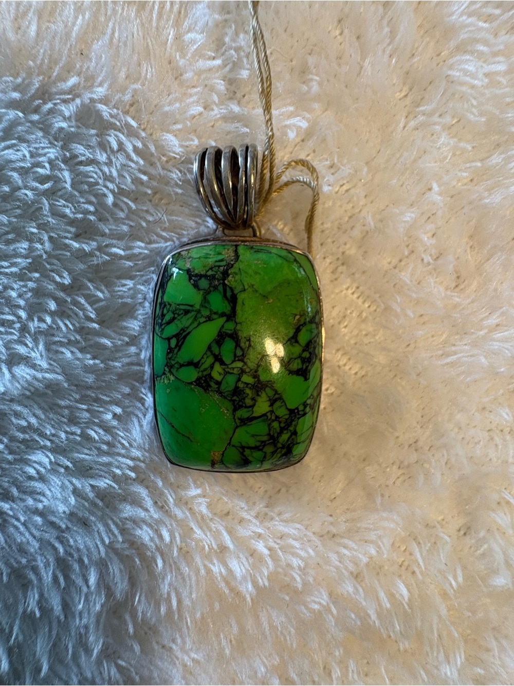 Green Turquoise Sterling Statement Pendant Necklace